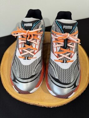 Puma Silver Gray Orange Athletic Sneakers